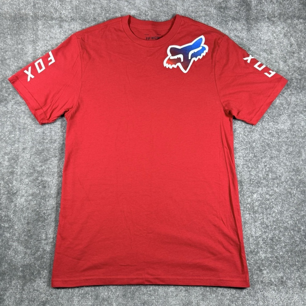 Fox Racing T-Shirt Men's Medium Red Short Sleeve‎ Crew Neck Graphic Logo